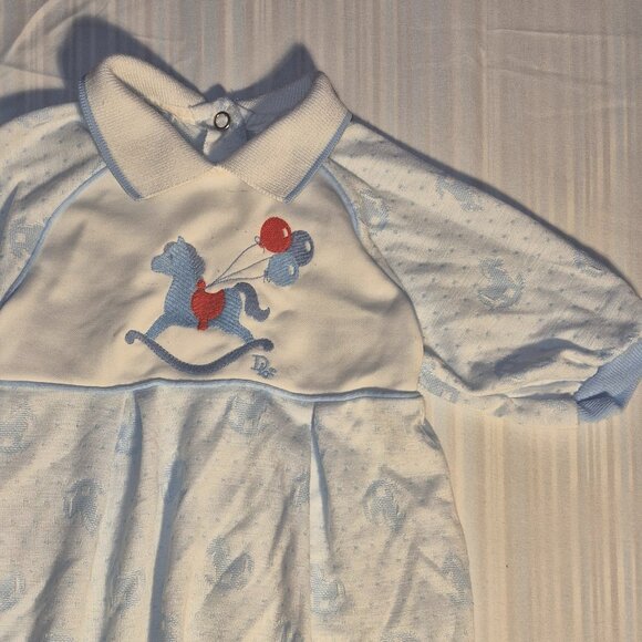 Vintage Baby Dior Footed Romper, Rocking horse and balloons, Med. 12-17 pounds - Picture 2 of 13